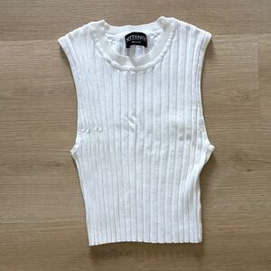 Kittenish x Jessie James Decker Women's White Ribbed Cropped Sweater Top Size M